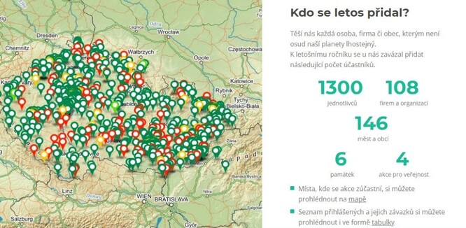 Přehled subjektů zapojených do Hodiny Země 2021